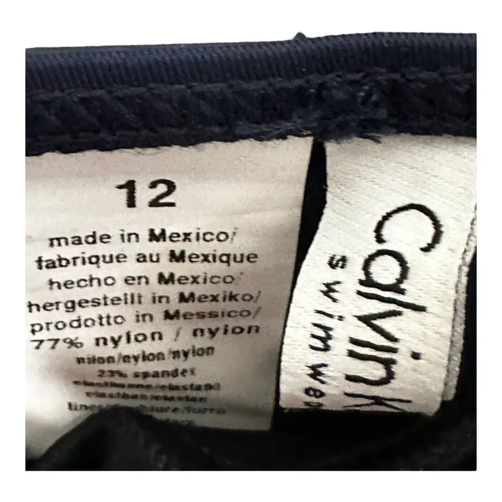 Calvin Klein  Shirred Neck One-Piece Swimsuit Navy Slimming  Size 12